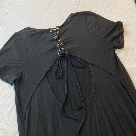 Dreamers Black t-shirt shift dress with key-hole lace up detail back. Size Med. - Picture 10 of 12